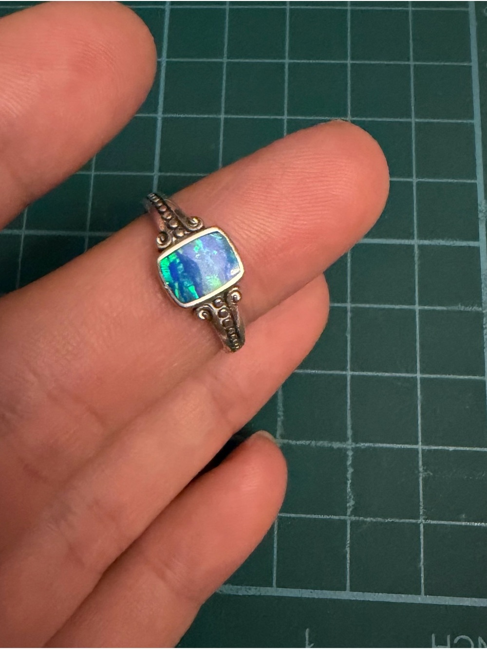 Sterling Silver Blue-Green Opal Inlay Ring - Women Jewelry